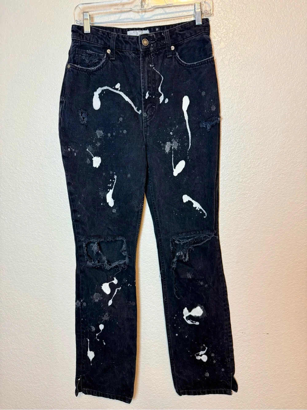 Free People We The Free Distressed Paint Splattered Black Jeans Size 27